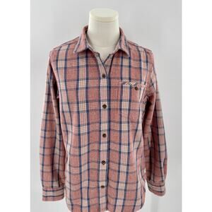 Toad & Co Womens Coral Pink Flannel Top Button Up Plaid Cabincore S Shirt Cozy